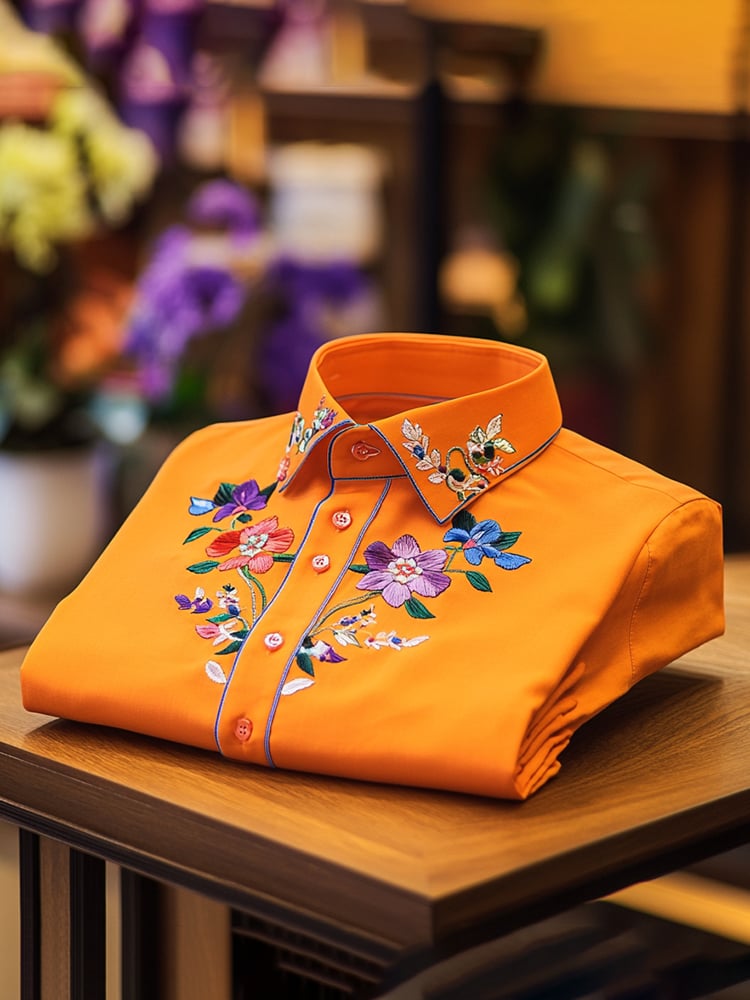 Camisa ejecutivo casual floral solapa de manga corta para hombre