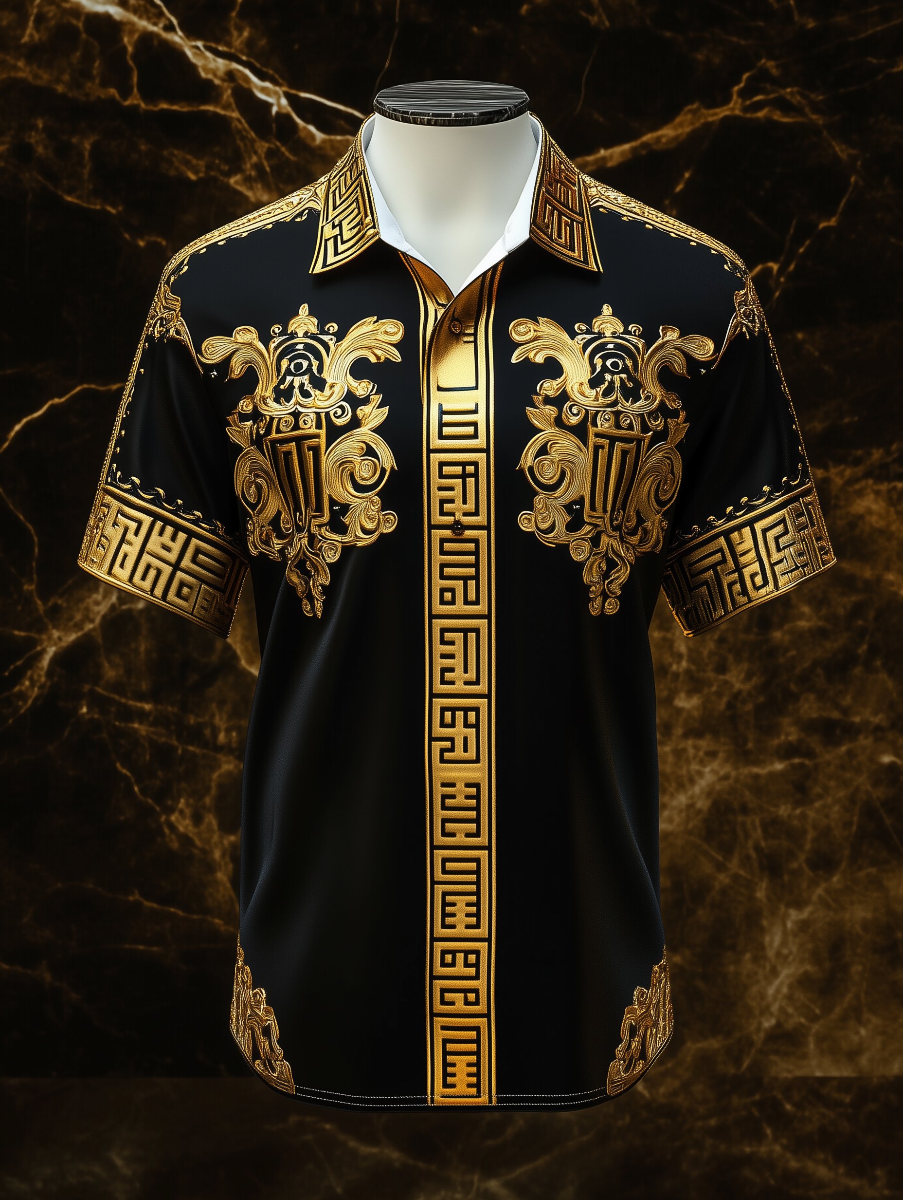 Camisa satén Luxe estampado de manga corta Button para hombre