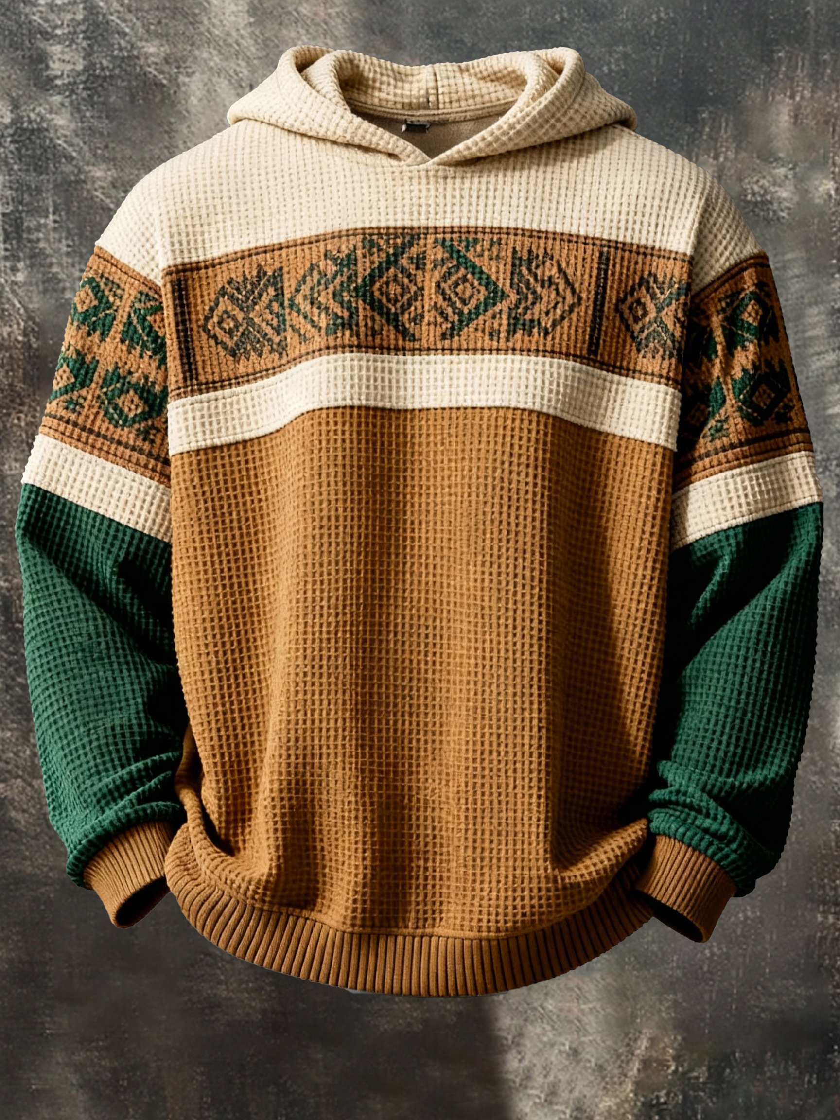 Sudadera vintage Color-Block estampado con cierre con gorrasucha para hombre