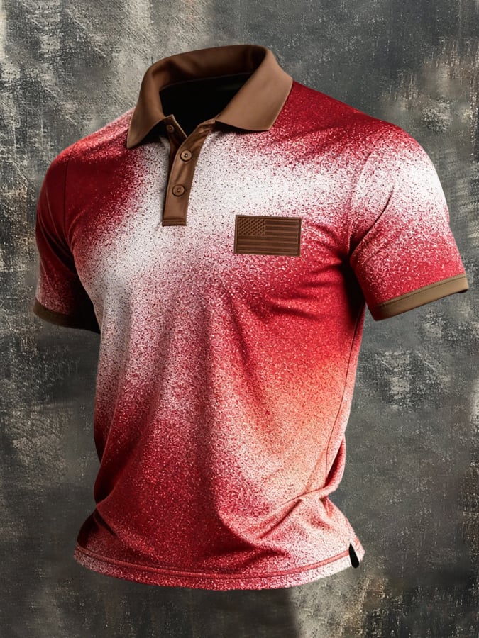 para hombre retro Patriot en bloques de color Polo Collar de manga corta