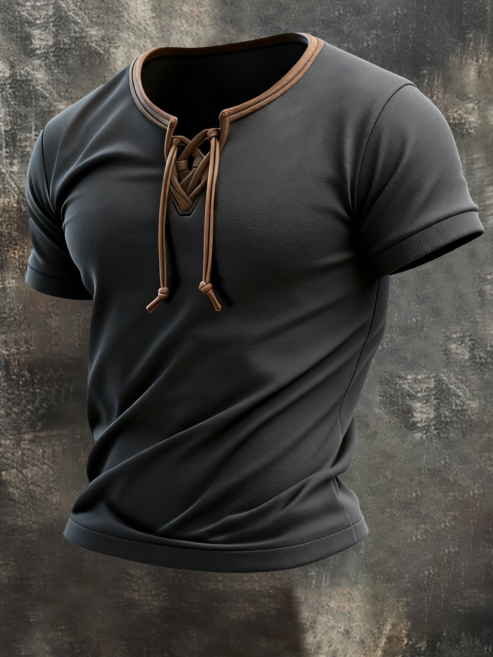 Camiseta vintage Contrast Patchpara trabajo Tie-Up de manga corta para hombre