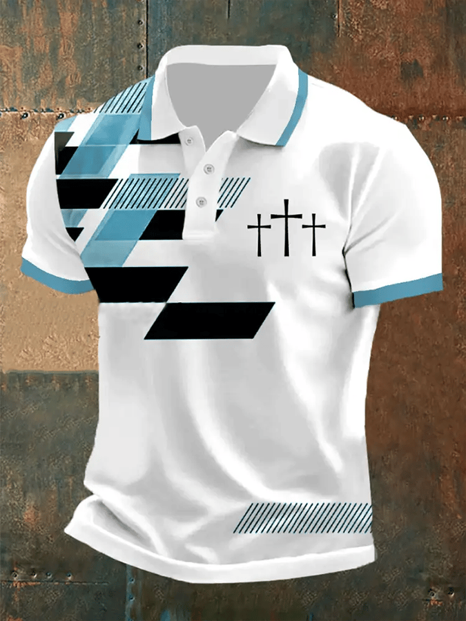 Camisa polo retro Faith casual estampado para hombre