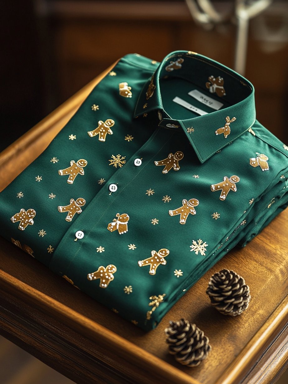 Camisa ejecutivo Christmas estampado de manga larga para hombre
