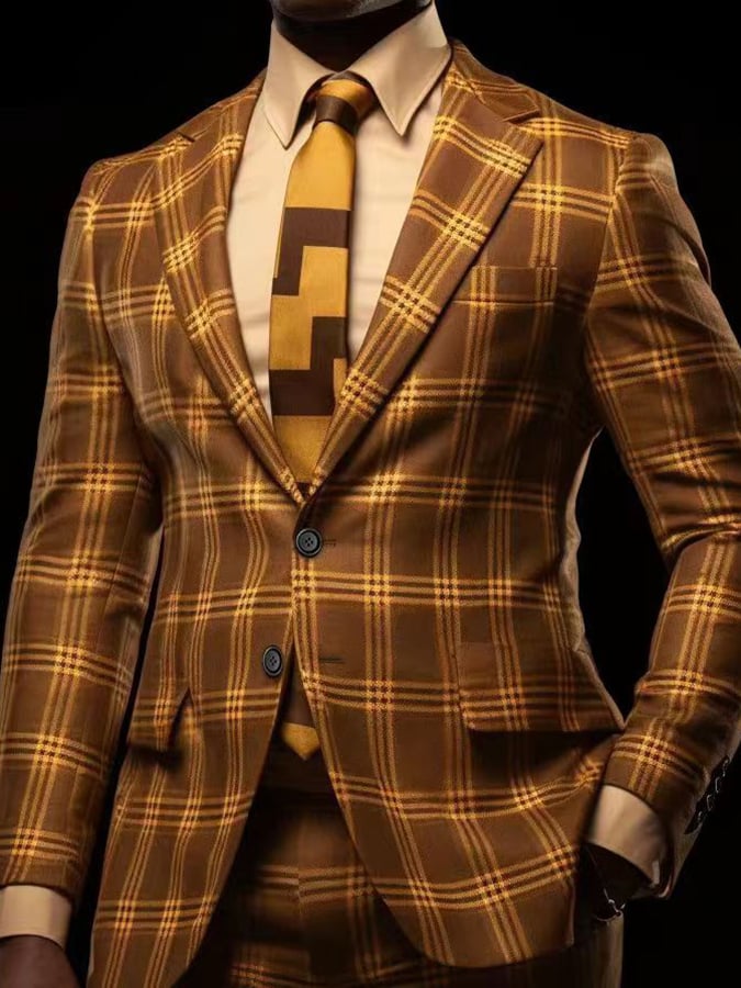 Chaqueta vintage Single-Breasted a cuadros Gentleman's ejecutivo Suit para hombre