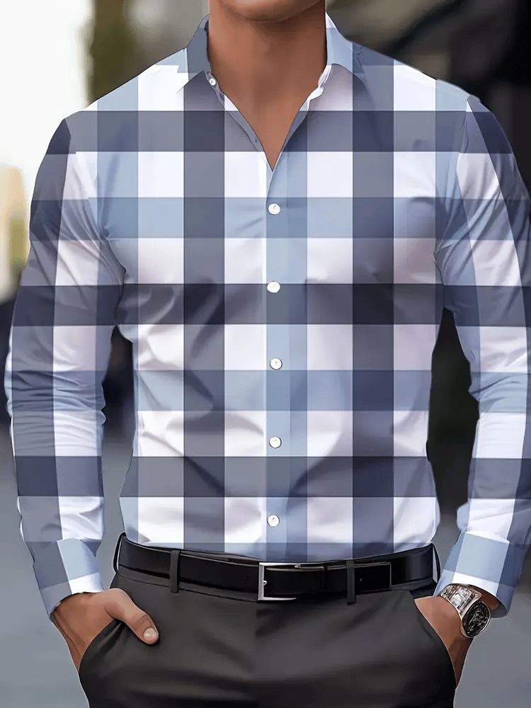 Camisa a cuadros ejecutivo de manga larga para hombre