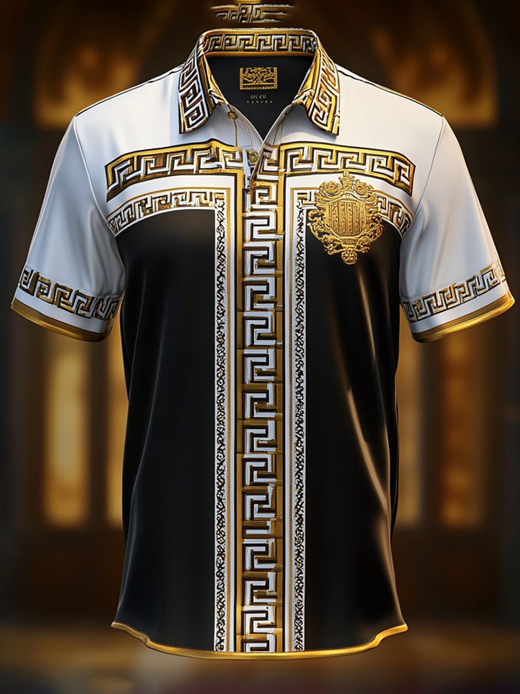Camisa satén Luxe estampado de manga corta Button para hombre