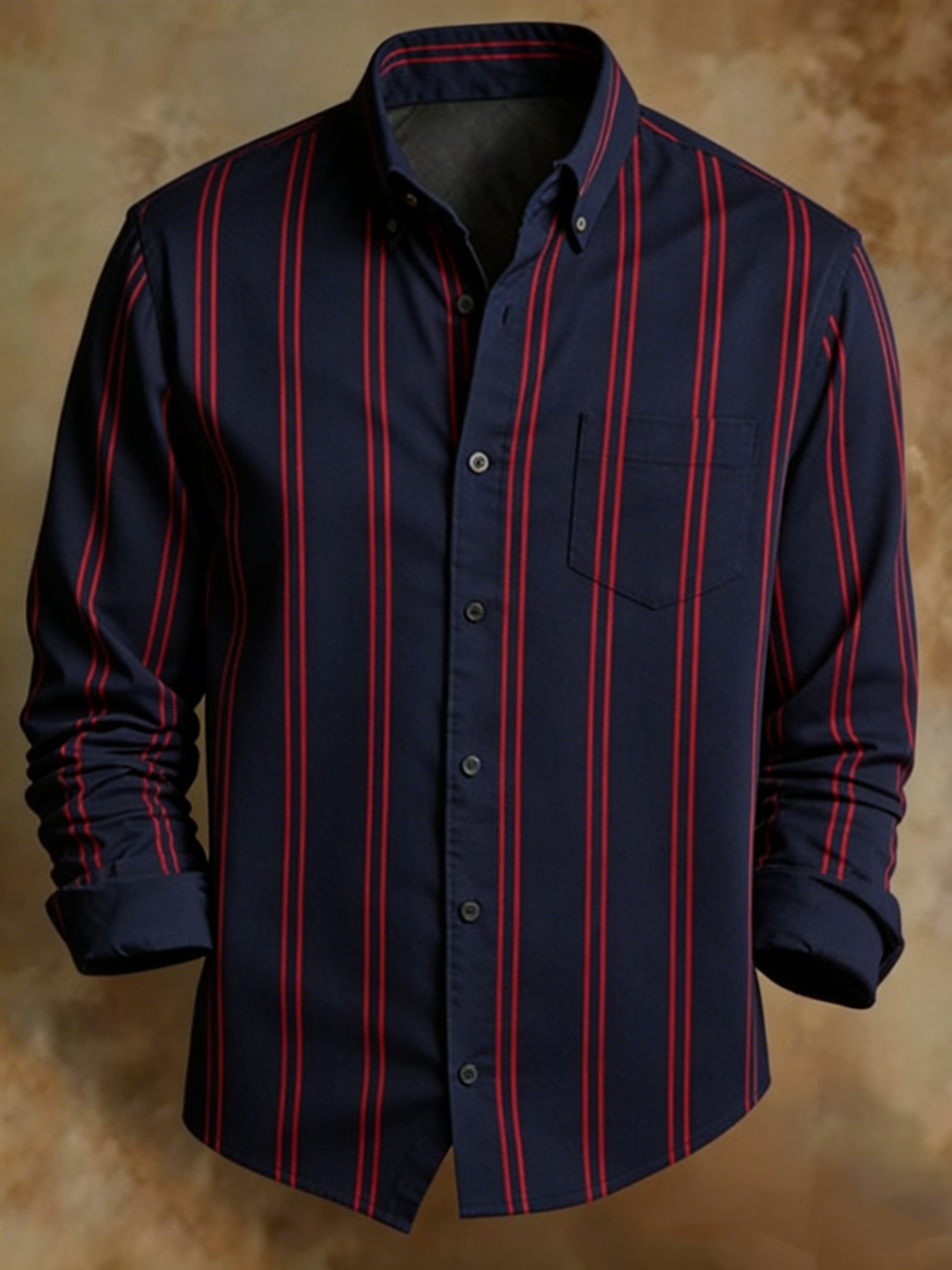 vintage Style Navy Red a rayas camisa para hombre de manga larga casual ejecutivo Top