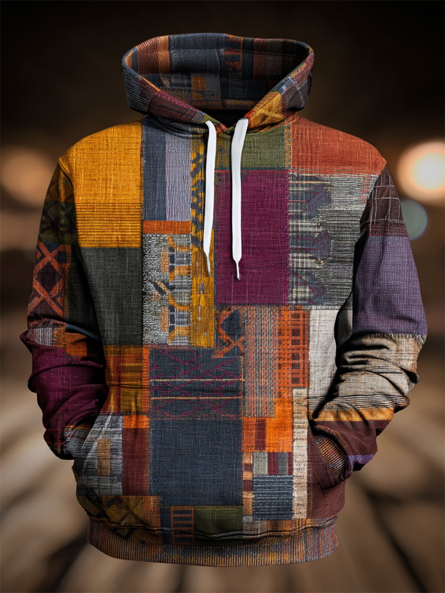 Vintage geométrico Hooded para hombre