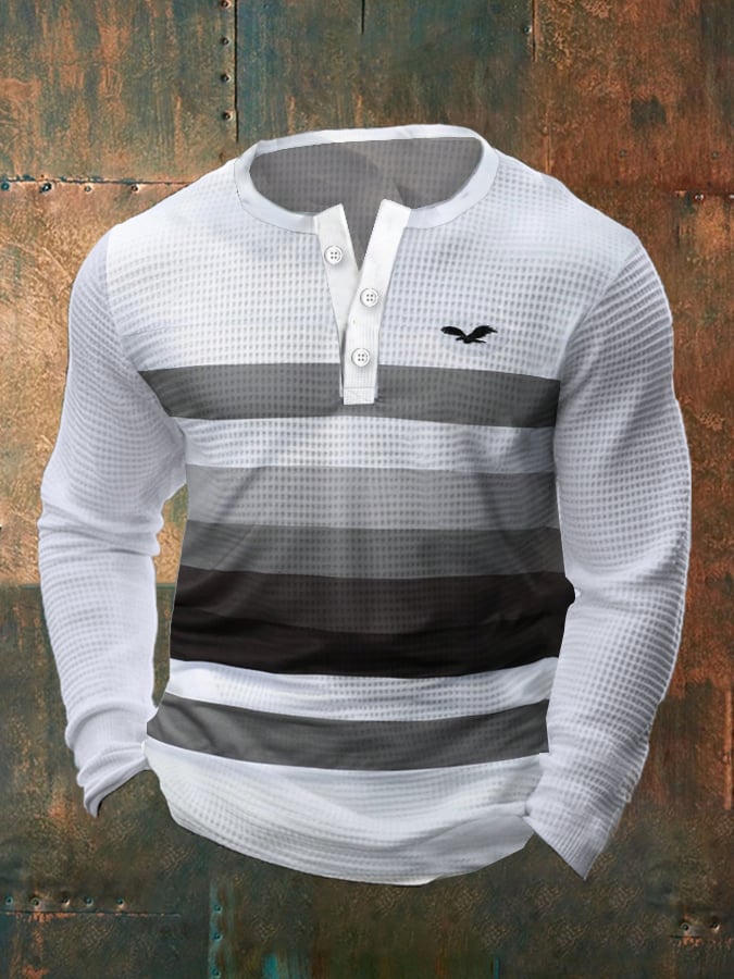 Camiseta vintage Waffle Color Patch Henley Neck para hombre