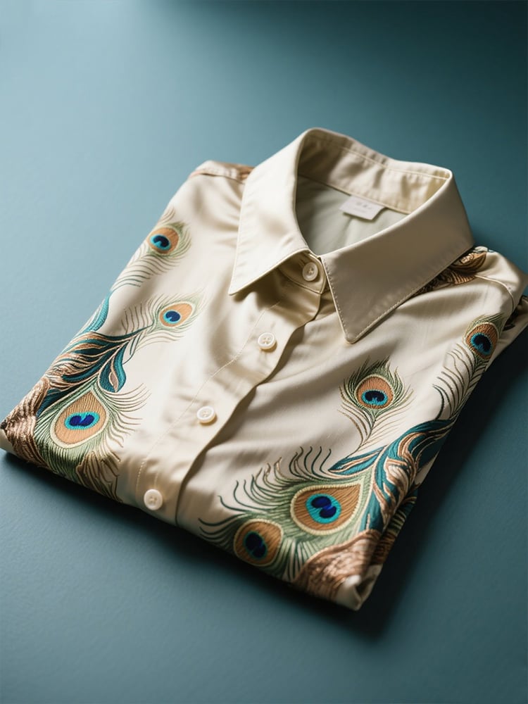 Camisa ejecutivo casual Peacock solapa de manga corta para hombre