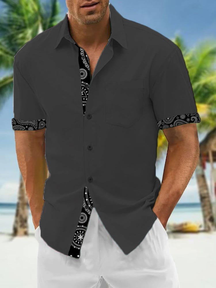 Camisa Hawaiian Black floral estampado de manga corta para hombre