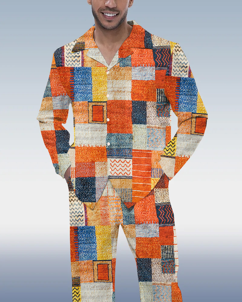 Colorblock estampado de manga larga Walking Suit para hombre