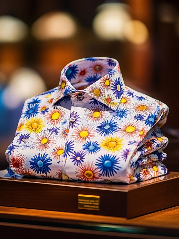Camisa ejecutivo de lujo floral estampado de manga corta para hombre