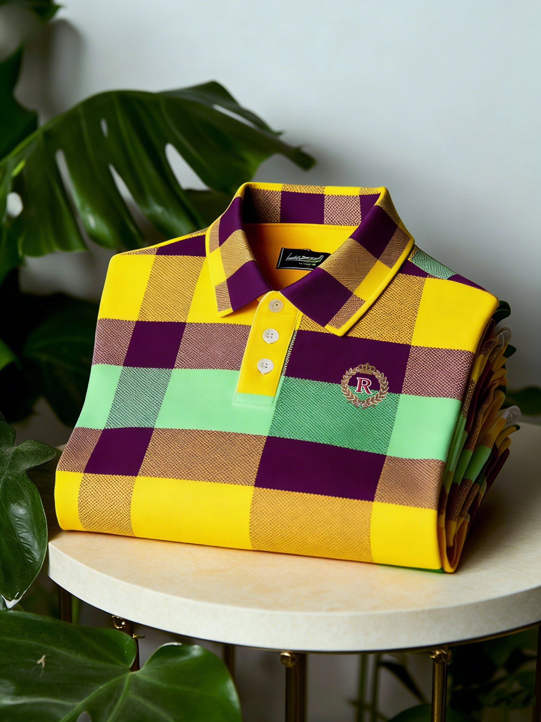 Camisa polo ejecutivo casual Button de manga corta clásico a cuadros para hombre