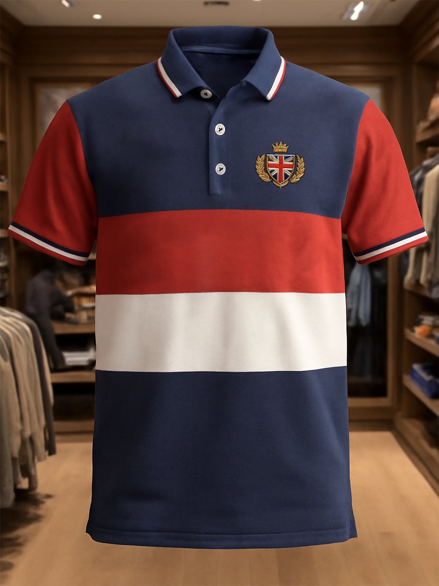 Camisa polo ejecutivo casual Union Jack Button de manga corta para hombre