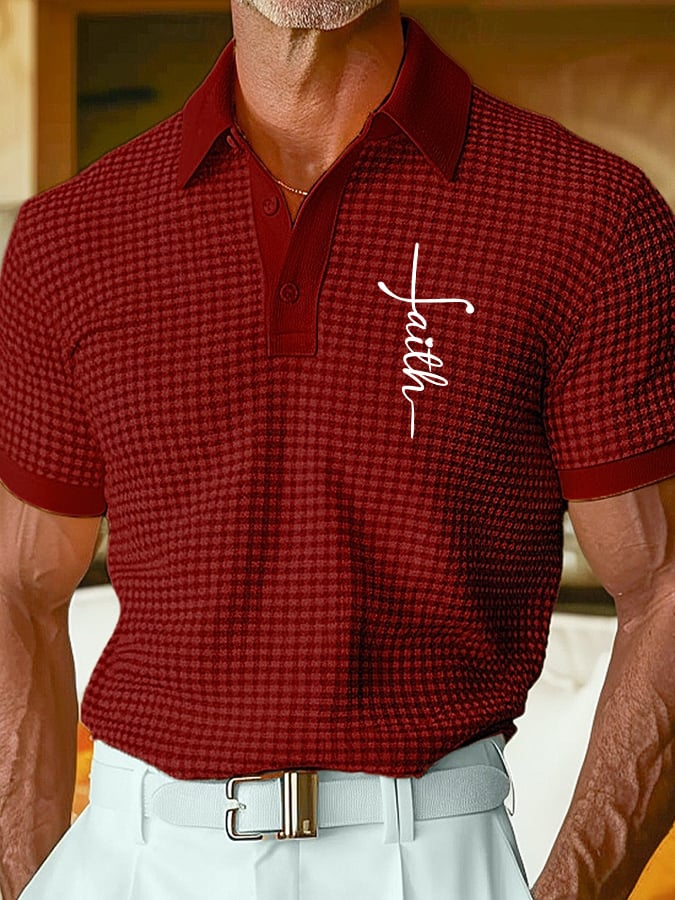 para hombre retro Faith Design estampado Comfortable And Breathable casual camisa polo