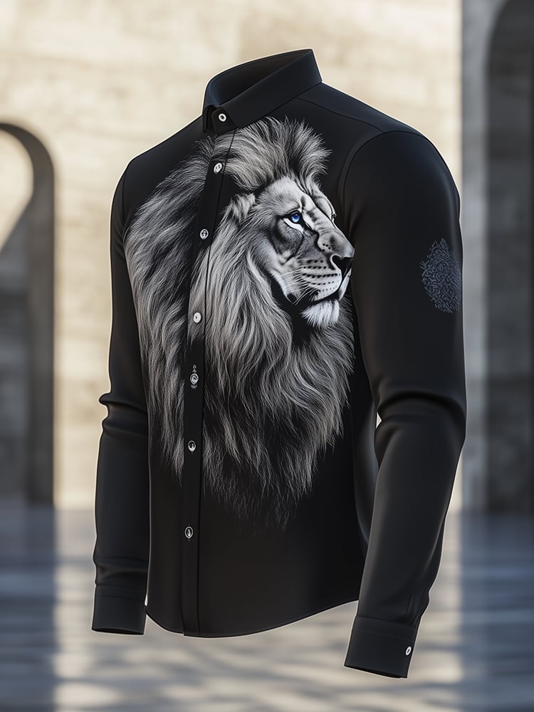Camisa satén Luxe estampado de manga larga Button para hombre