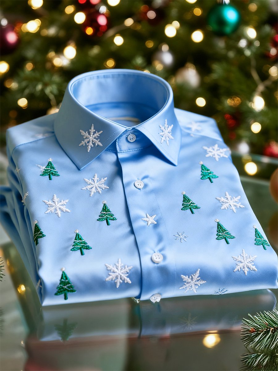 Camisa Christmas de manga larga con botones para hombre
