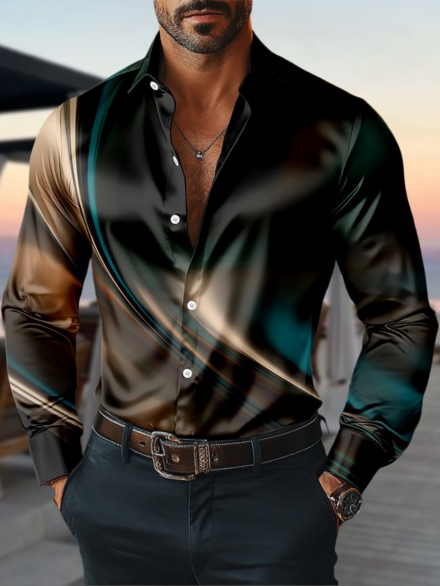 Camisa satén Luxe de manga larga con botones para hombre