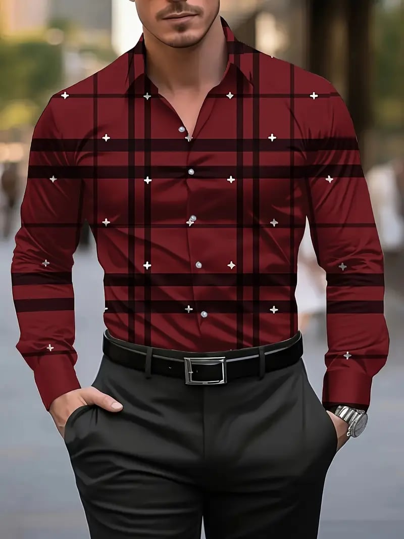 Camisa Street Style ejecutivo casual estampado de manga larga para hombre