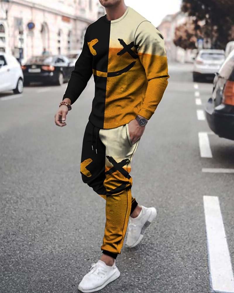 Casual Halloween color matching estampado de manga larga sports set 040 para hombre