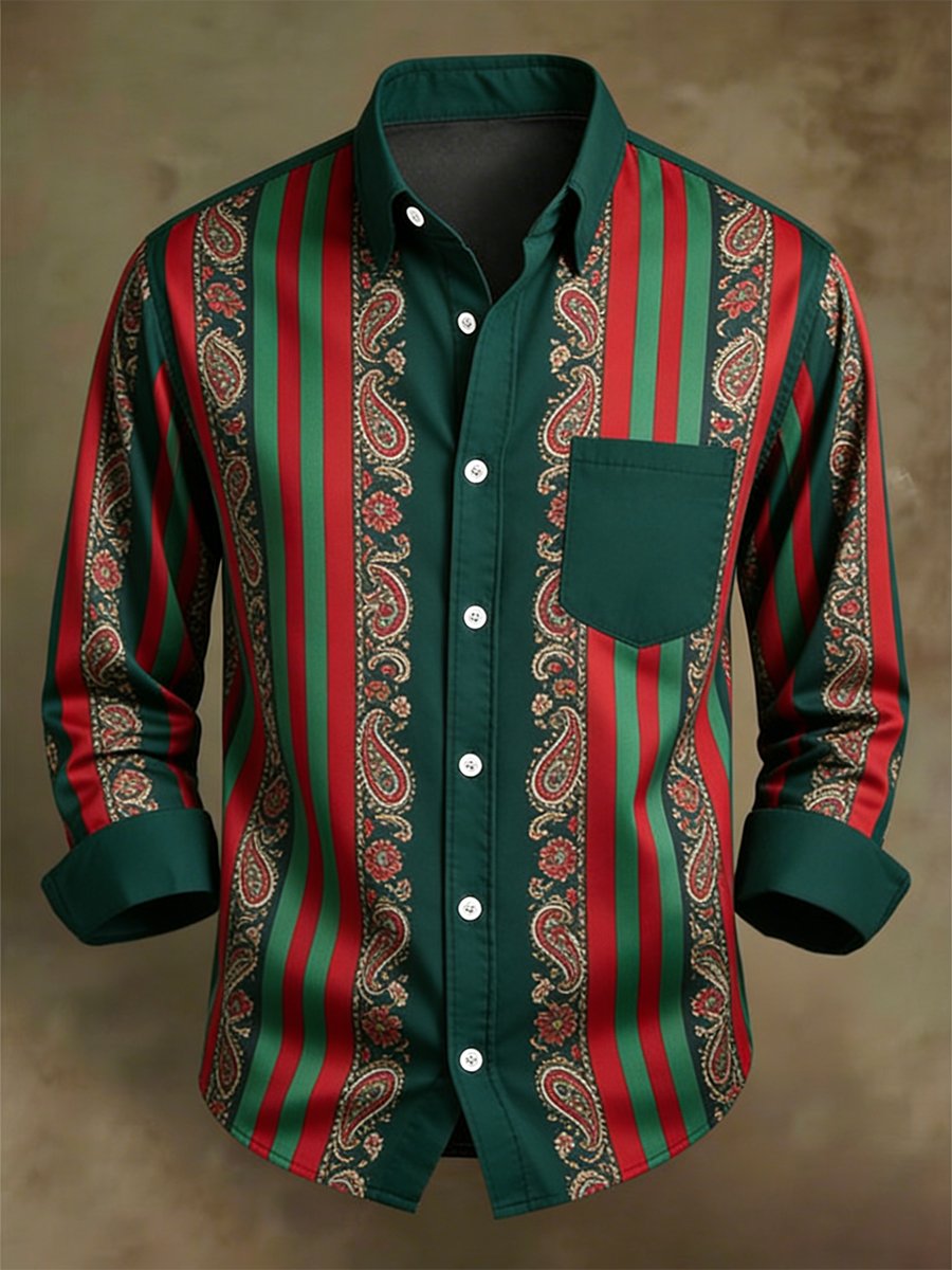 Camisa retro ejecutivo casual Baroque a rayas de manga larga para hombre