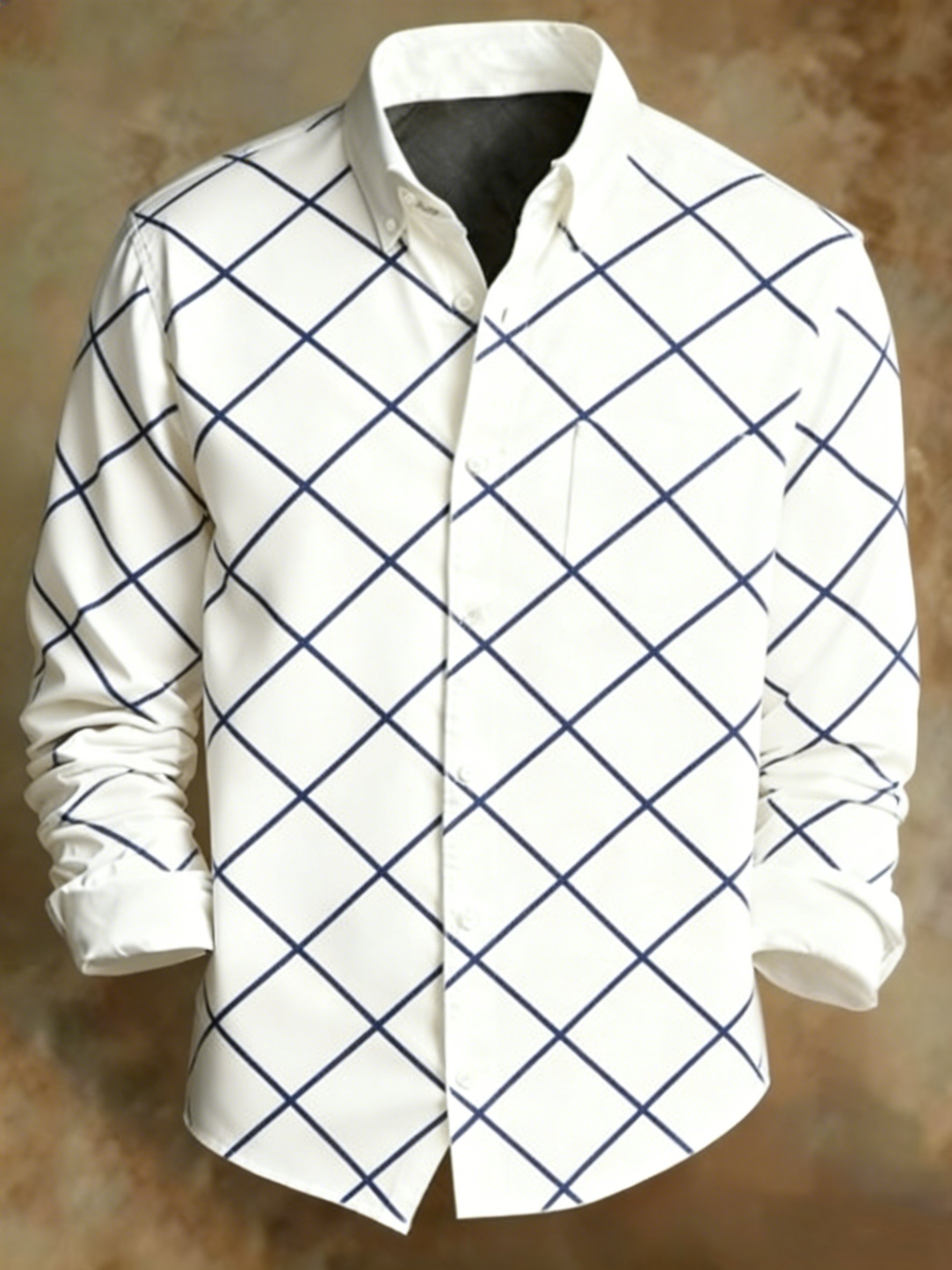 Camisa retro Abstract Art estampado a rayas diseño ejecutivo Style para hombre