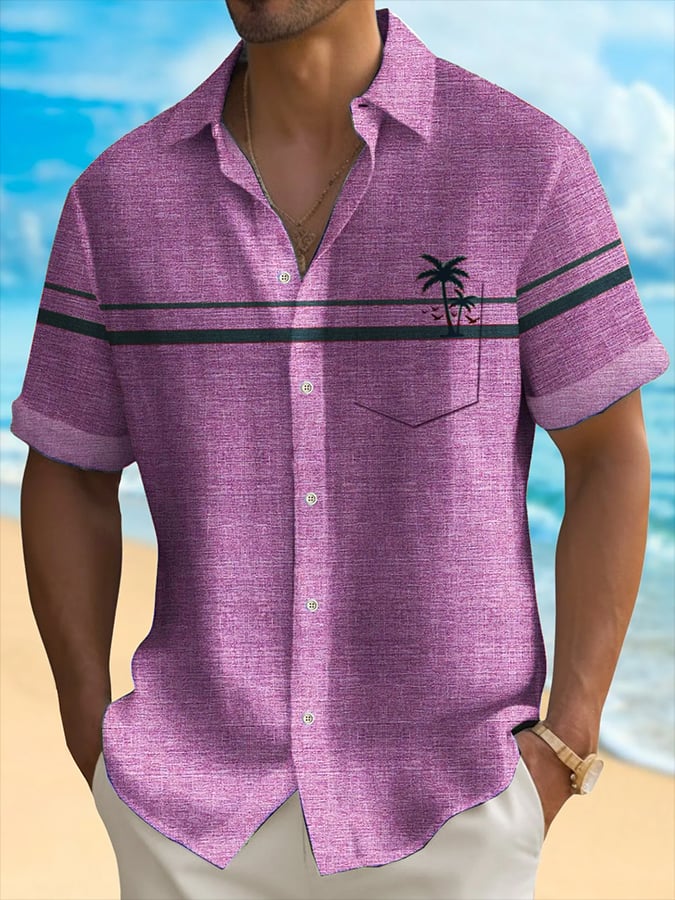 para hombre Resort Style Contrast Print casual de manga corta camisa