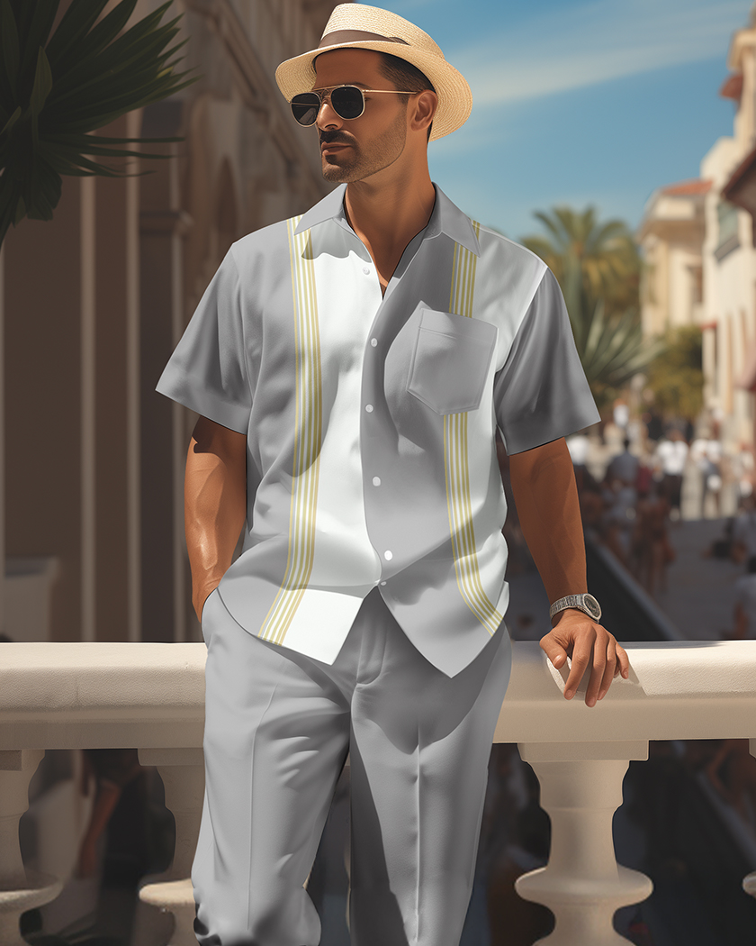 Camisa retro colorblock de manga corta walking Suit 1650 para hombre