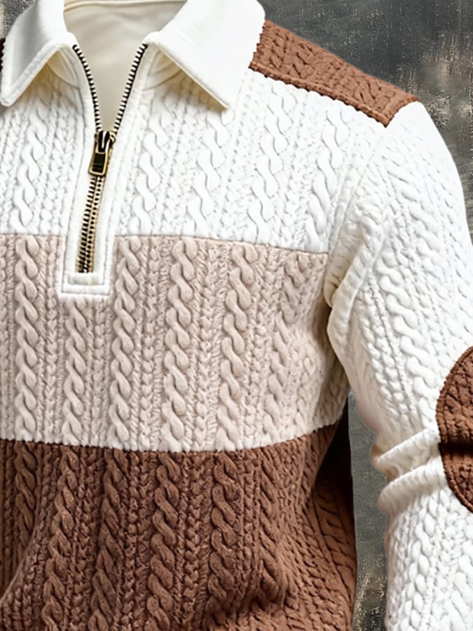 Sudadera retro jacquard texturizado Patchpara trabajo Comfortable Color-Blocked con cierre para hombre