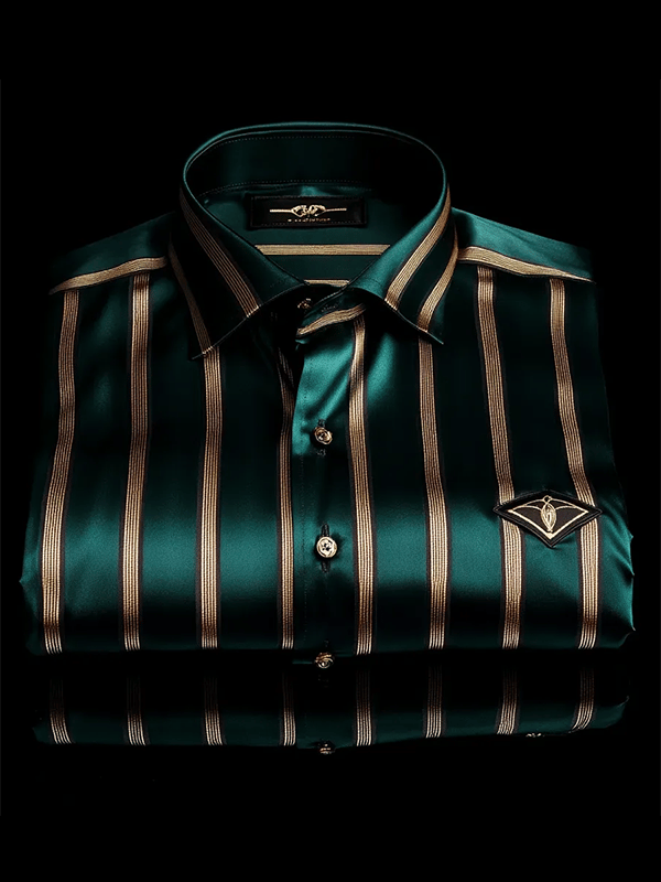 Camisa satén Luxe estampado de manga corta Button para hombre
