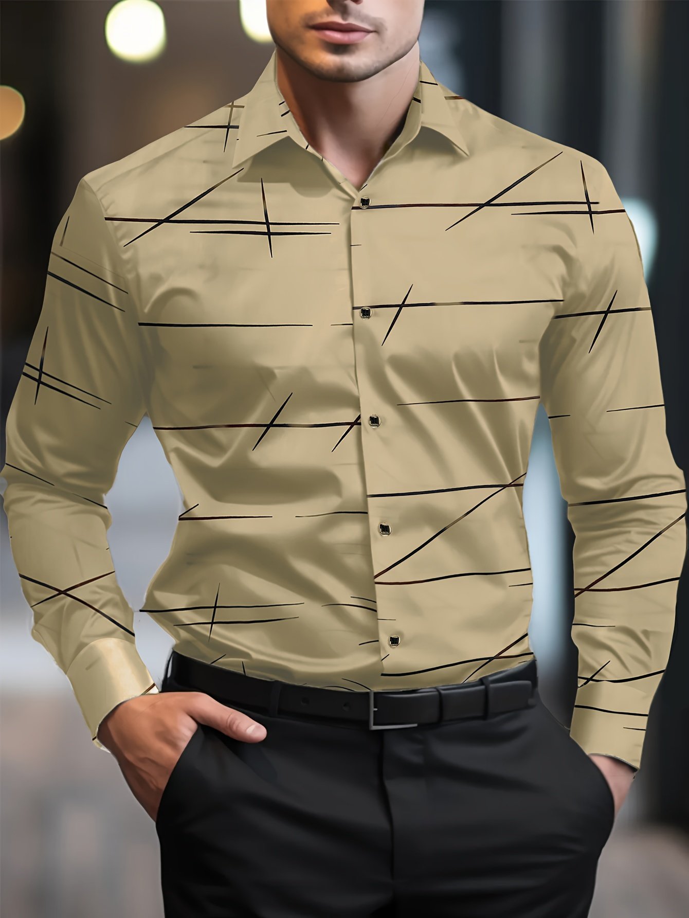Camisa Street Style ejecutivo casual estampado de manga larga para hombre