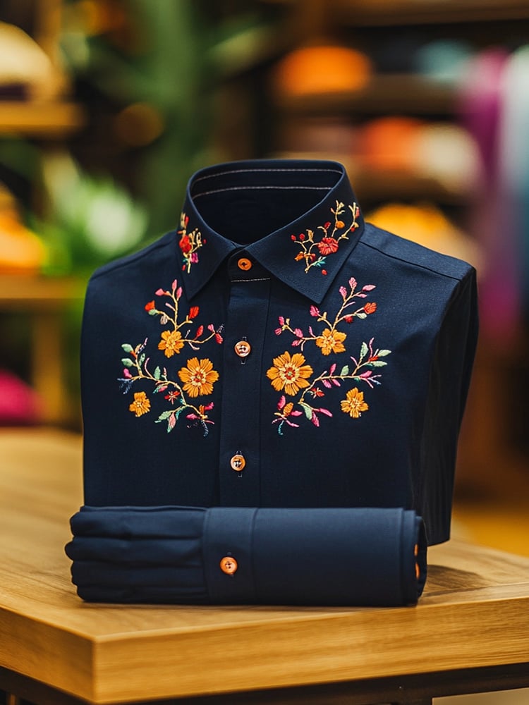 Camisa ejecutivo casual floral solapa de manga corta para hombre
