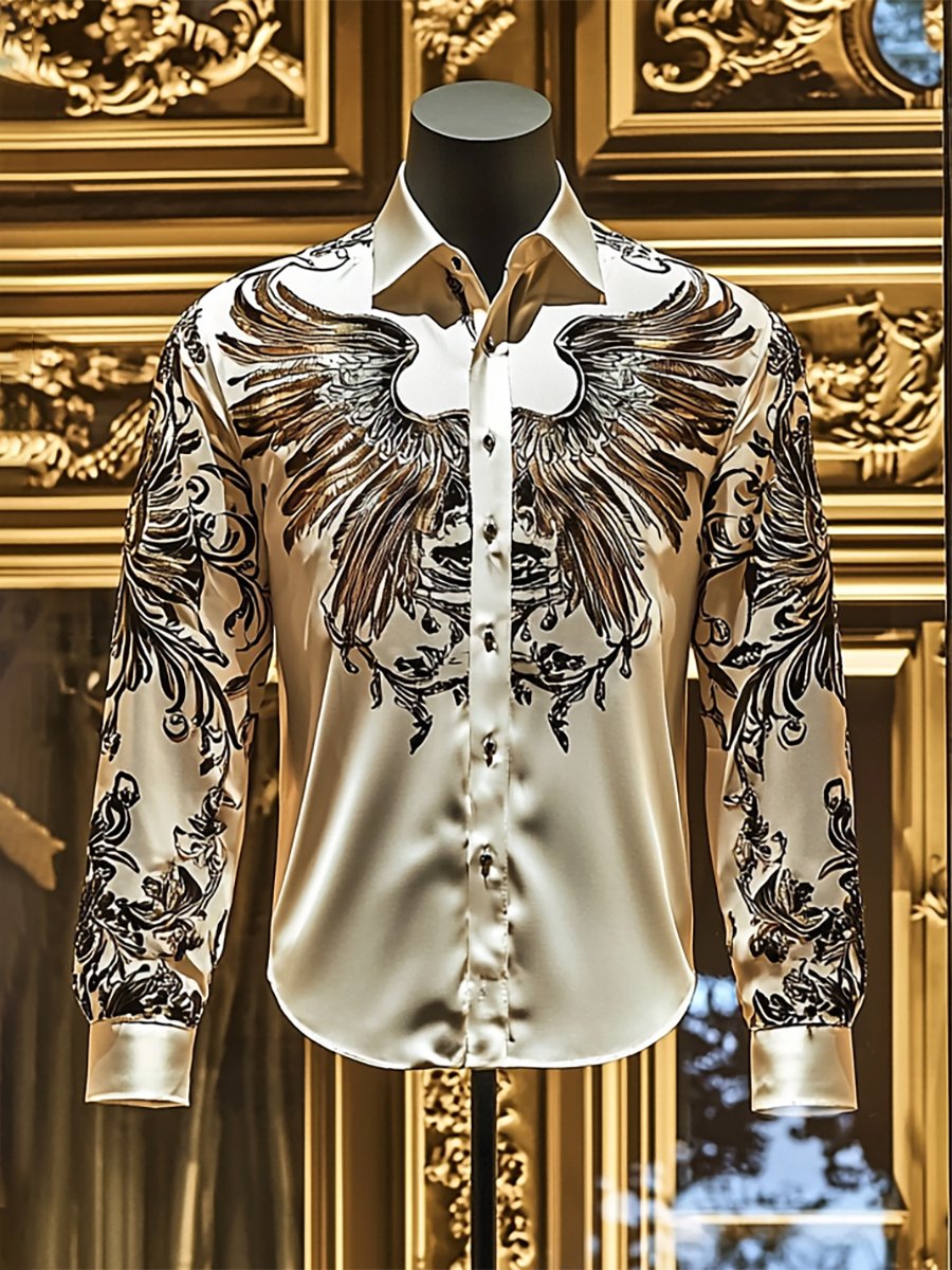 Camisa satén Luxe Wings de manga larga con botones para hombre