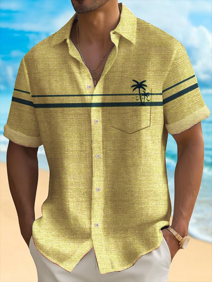 para hombre Resort Style Contrast Print casual de manga corta camisa