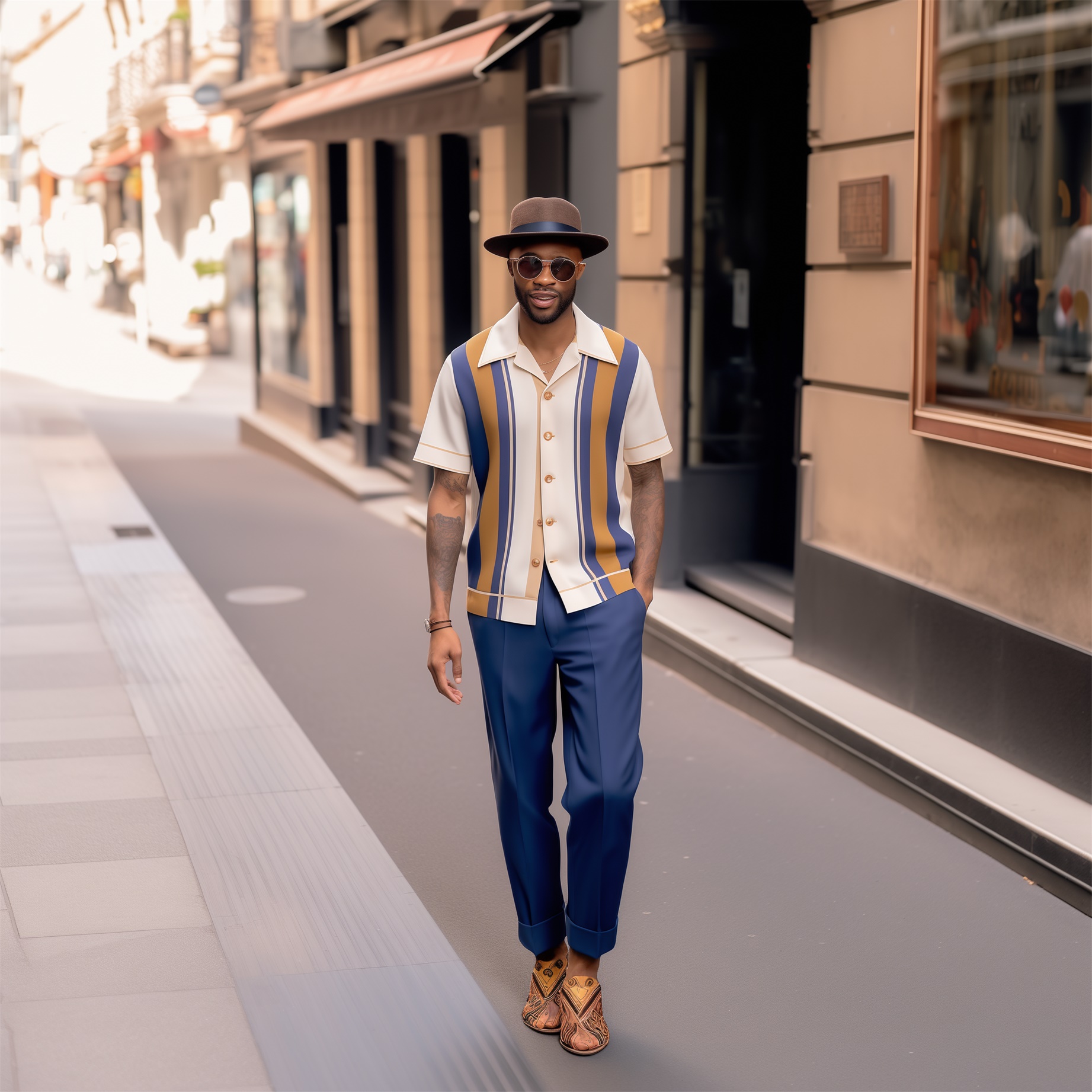 Camisa retro estampado de manga corta casual Wear 1600 para hombre