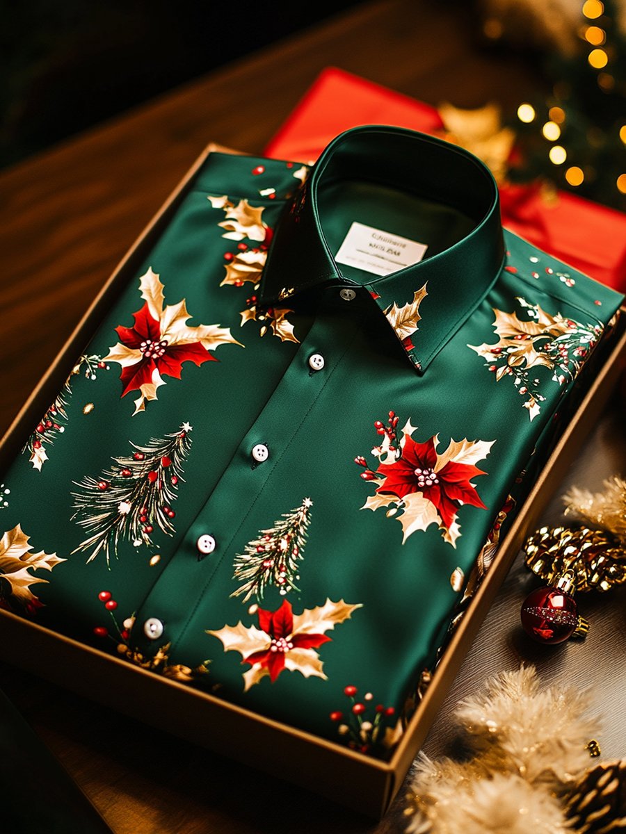 Camisa ejecutivo Holly Christmas de manga larga para hombre