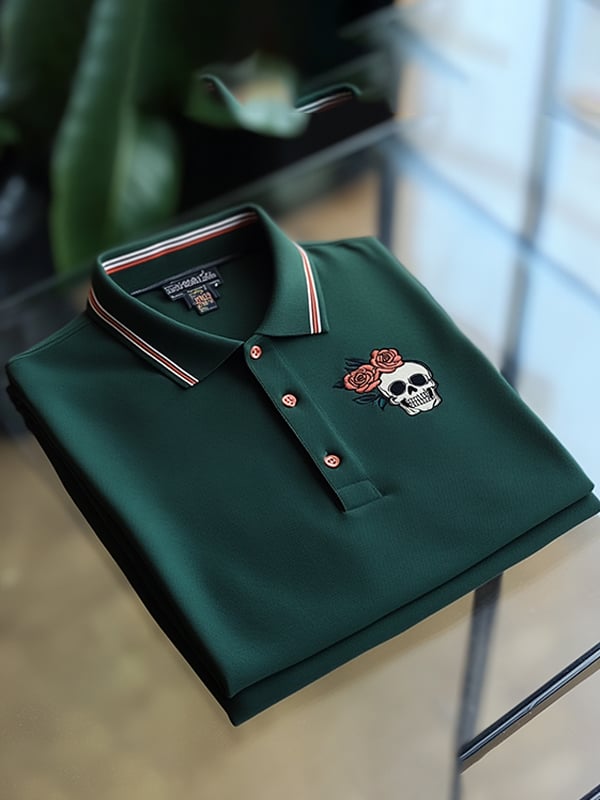 Camisa polo ejecutivo rayas Logo estampado de manga corta para hombre