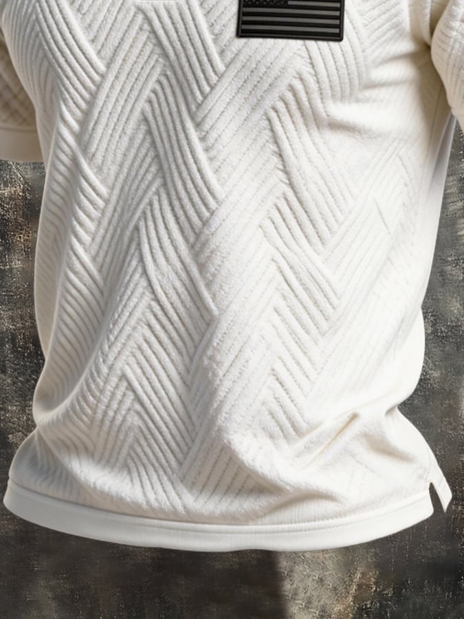 Retro Textured Color-Blocked Polo Collar de manga cortas para hombre