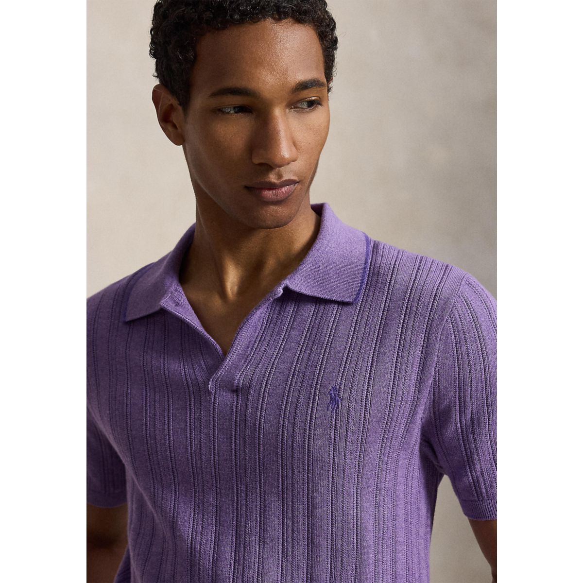 Textured Cotton Polo Sweater - 3