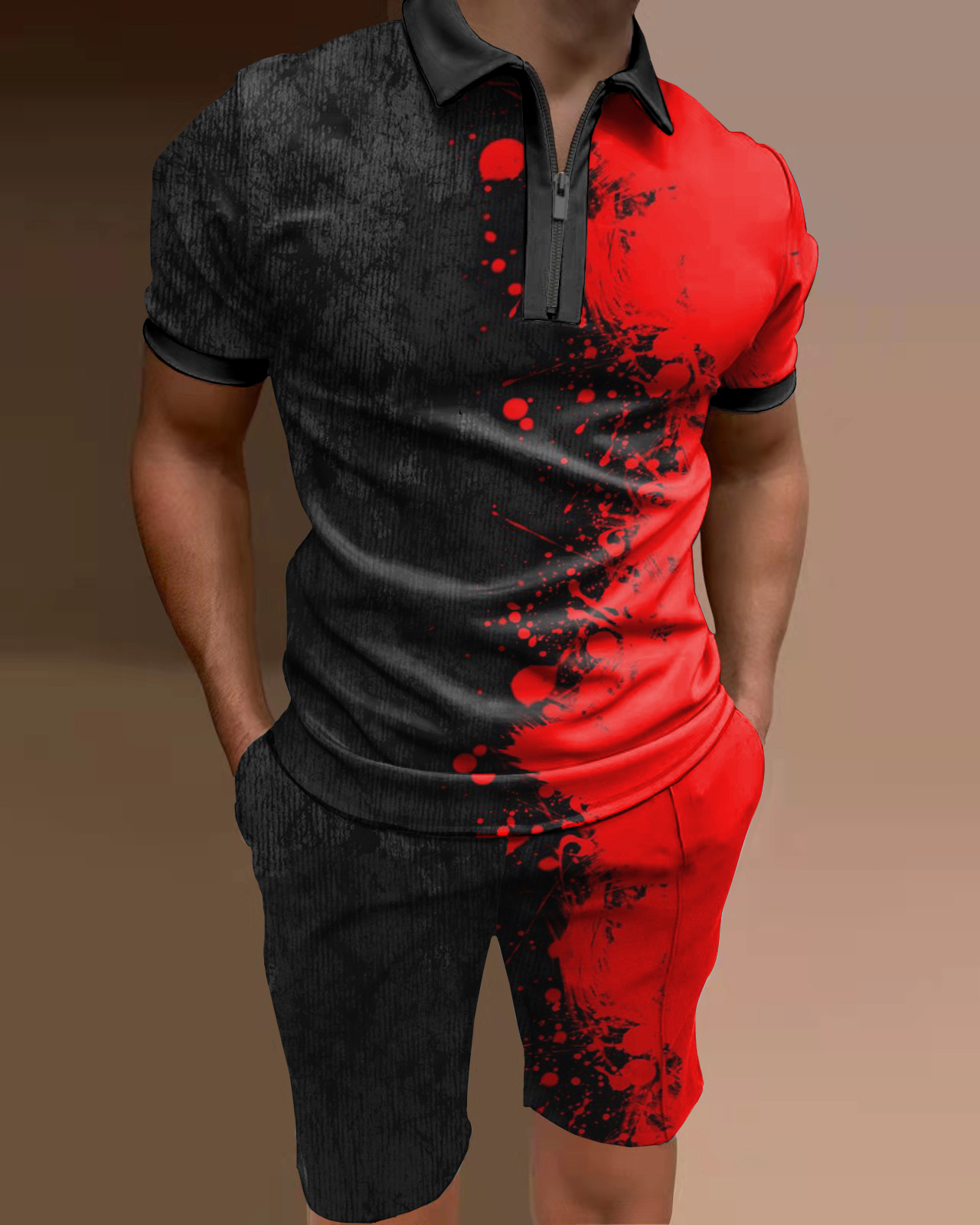 Conjunto de dos piezas camisa polo colorblock estampado para hombre