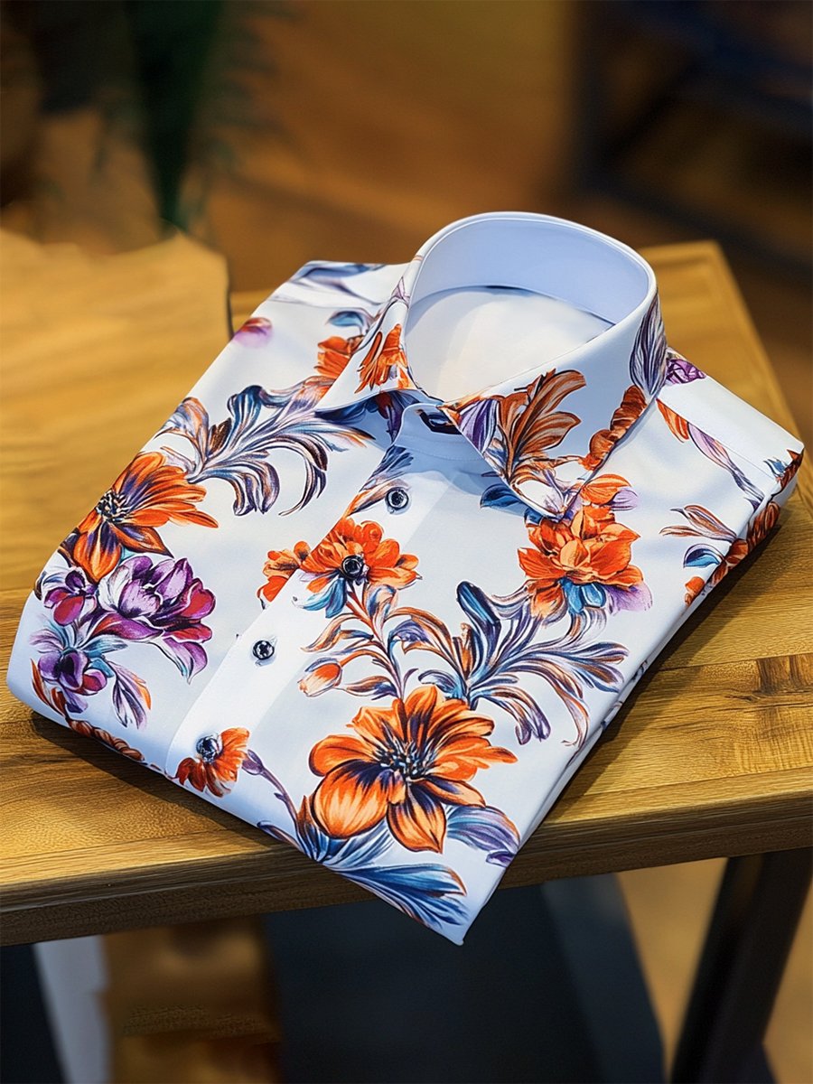Camisa Resort floral estampado de manga larga para hombre