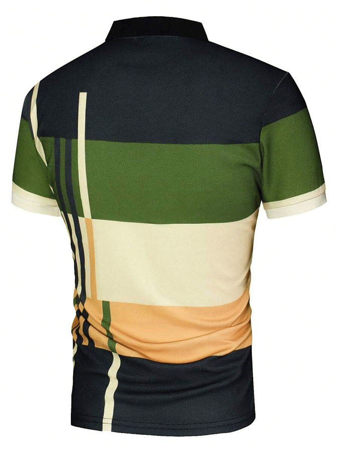 Camisa polo retro Contrast Design Button de manga corta casual para hombre