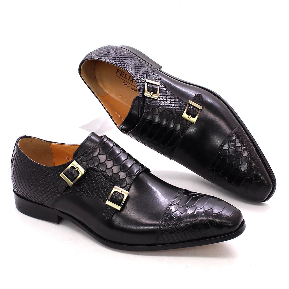 Zapatos formal Genuine cuero retro Double Buckle Monk