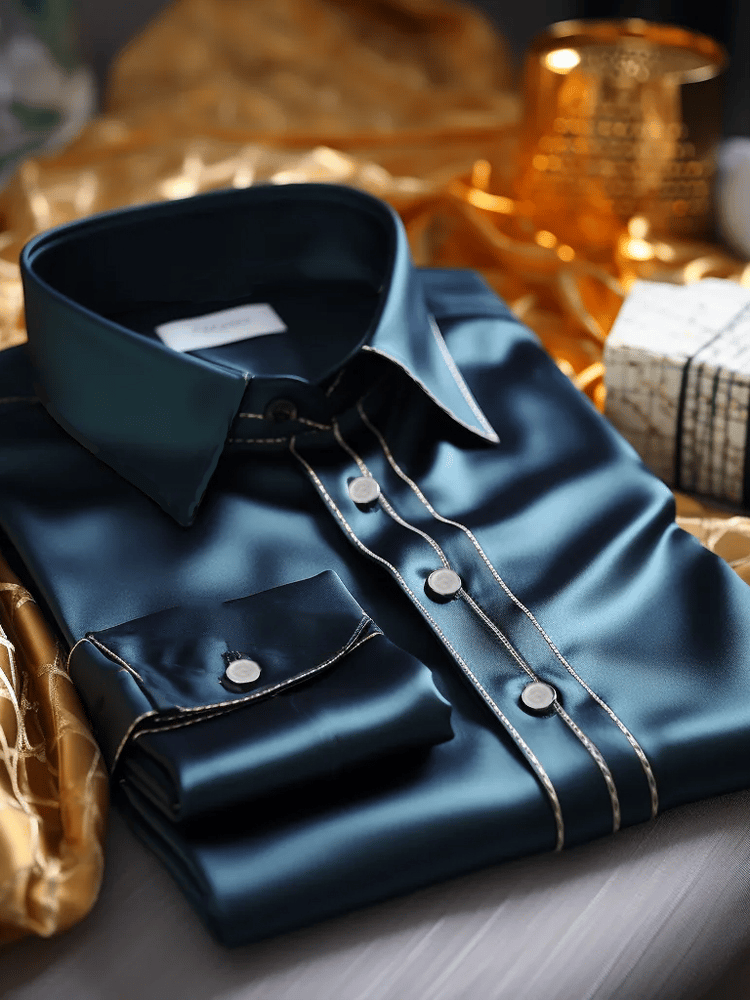 Camisa seda ejecutivo de lujo de manga larga para hombre