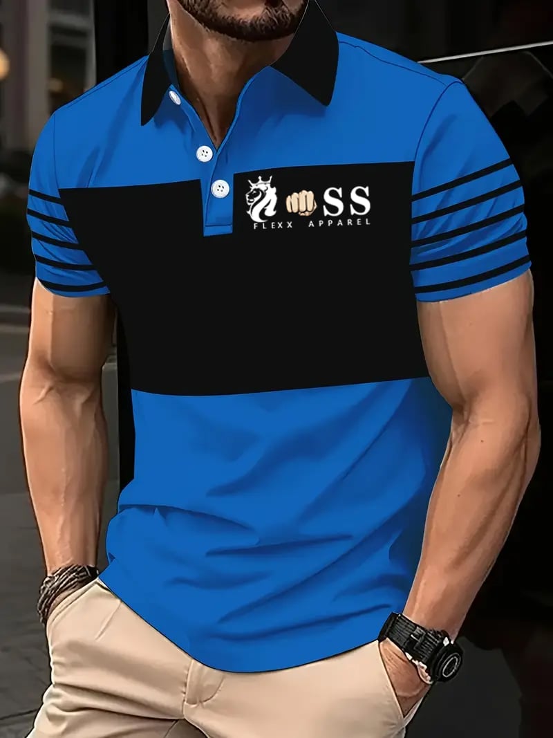 Camisa polo retro Letter Design estampado casual para hombre