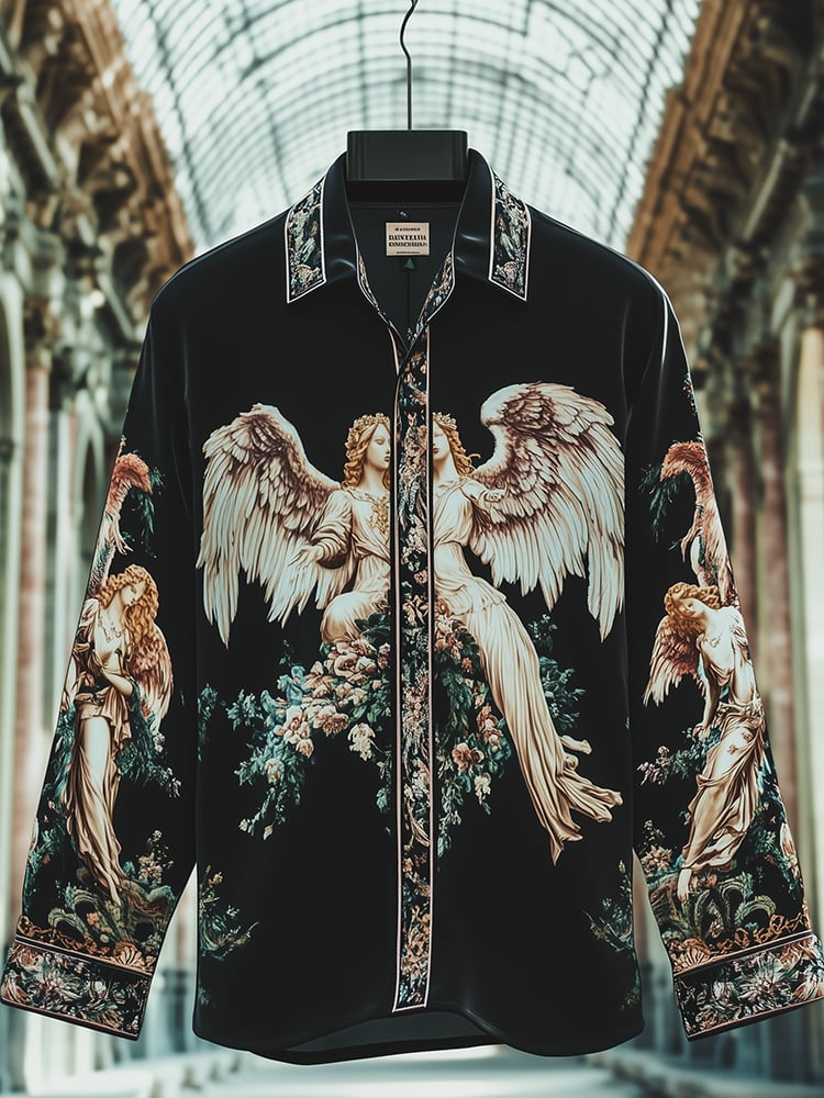 Camisa satén Luxe Madonna Cupid Baroque de manga larga con botones para hombre