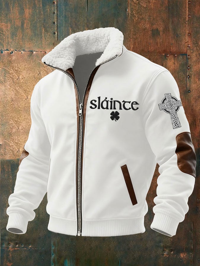Sudadera St. Patrick's Day estampado polar-Lined con cierre con gorrasucha chaqueta para hombre