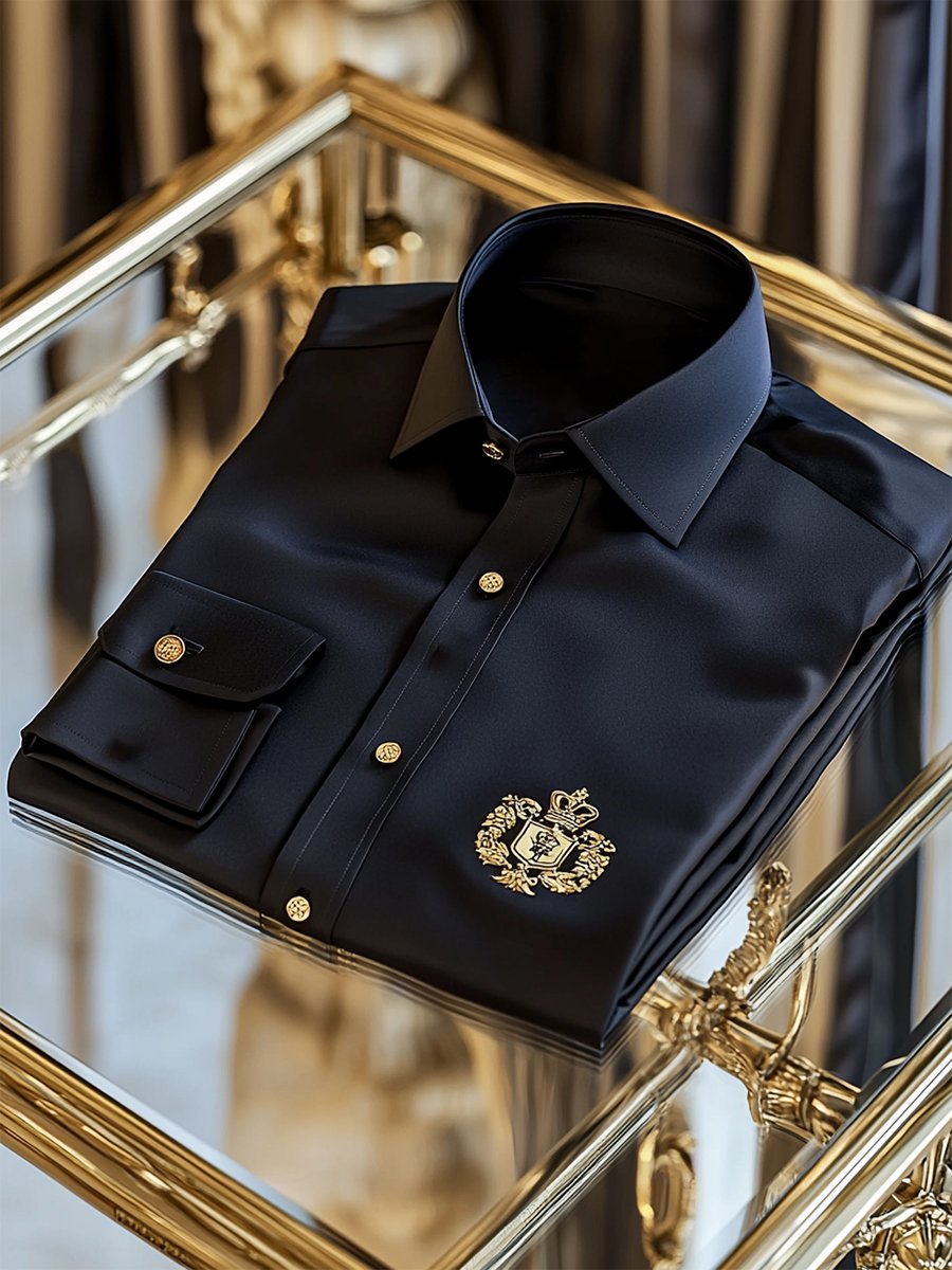 Camisa satén Luxe de manga larga con botones para hombre