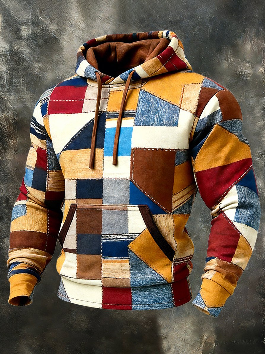 Sudadera casual geométrico Patchpara trabajo Art con gorrasucha para hombre